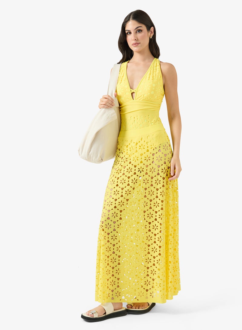 ELLA Plunge Neck Swimwuit With A-line Beach Skirt - Image 5